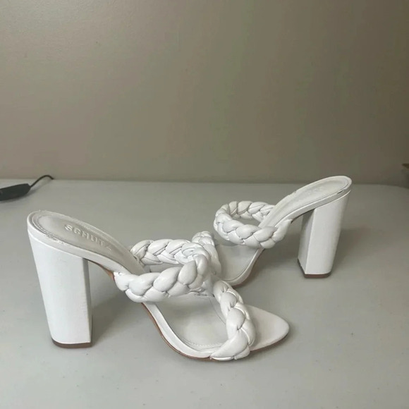 SCHUTZ Braided Leather Chunky Zardha High Block Heel Sandal Size 8.5 B White - Picture 6 of 7